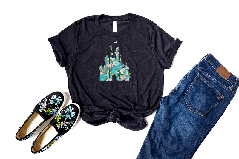 Blue Floral Castle Tee - Crazy Corgi Lady Designs - Unique Disney Themed Shirts