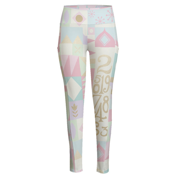 It's A Small World Print Women's High Waist Yoga Pants With Side Pocket
