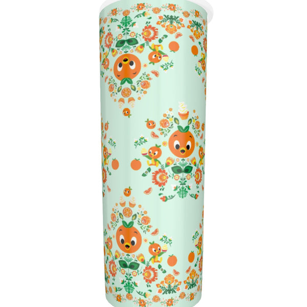 Orange Bird Folk Art Tumbler with Twinkle surface  20oz