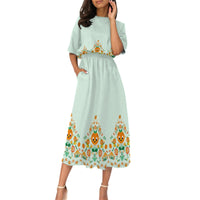 Orange Bird Folk Art Women's Flowy Elastic Waist Dress