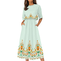 Orange Bird Folk Art Women's Flowy Elastic Waist Dress