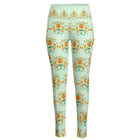 Orange Bird Folk Art Women's High Waist Yoga Pants With Side Pocket