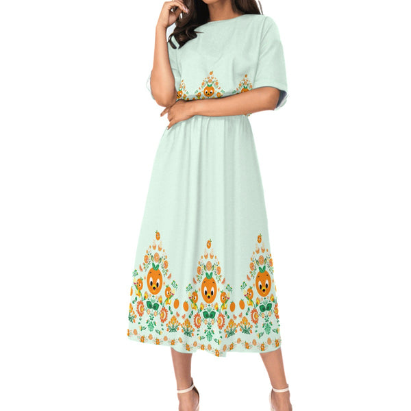 Orange Bird Folk Art Women's Flowy Elastic Waist Dress
