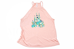 Blue Floral Castle High Neck Tank - Crazy Corgi Lady Designs - Unique Disney Themed Shirts