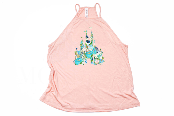 Blue Floral Castle High Neck Tank - Crazy Corgi Lady Designs - Unique Disney Themed Shirts