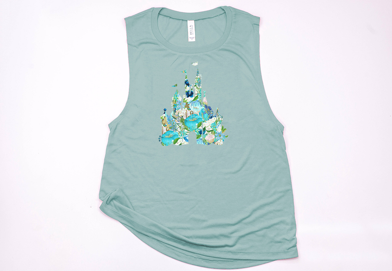 Blue Floral Castle Muscle Tank - Crazy Corgi Lady Designs - Unique Disney Themed Shirts