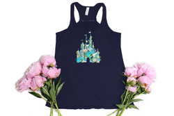 Blue Floral Castle Racerback Tank Top - Crazy Corgi Lady Designs - Unique Disney Themed Shirts