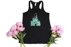Blue Floral Castle Youth Racerback Tank Top - Crazy Corgi Lady Designs - Unique Disney Themed Shirts