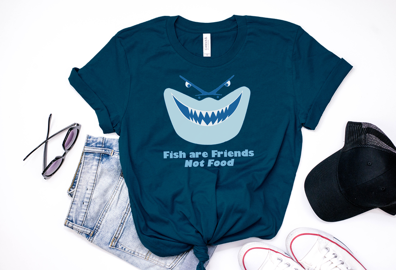 Bruce "Fish Are Friends Not Food" Tee - Crazy Corgi Lady Designs - Unique Disney Themed Shirts
