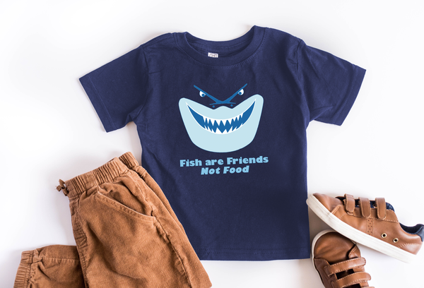 Bruce “Fish Are Friends, Not Food” Youth T-Shirt – Crazy Corgi