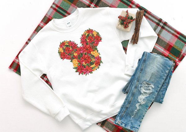 Christmas Floral Mickey Sweatshirt - Crazy Corgi Lady Designs - Unique Disney Themed Shirts