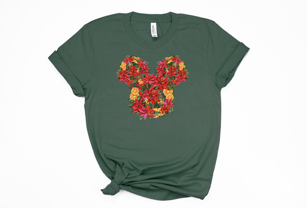 Christmas Floral Mickey Tee - Crazy Corgi Lady Designs - Unique Disney Themed Shirts