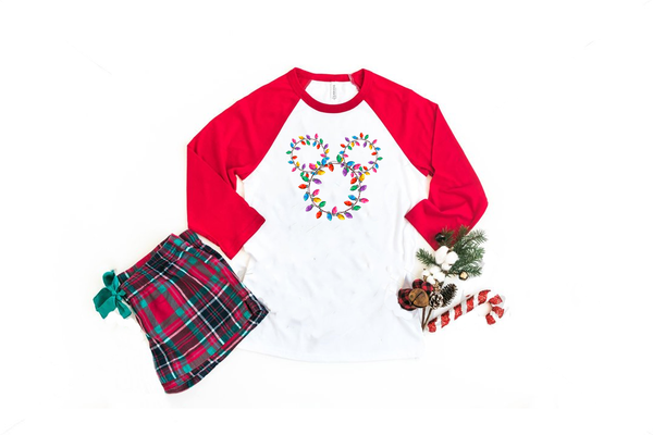 Christmas Light Mickey Unisex Baseball Shirt / Raglan - Crazy Corgi Lady Designs - Unique Disney Themed Shirts