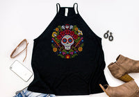 Coco Dios De Los Muertos Skull High Neck Tank - Crazy Corgi Lady Designs