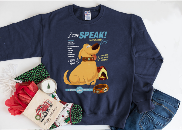 Dug The Talking Dog! on a Sweatshirt - Crazy Corgi Lady Designs - Unique Disney Themed Shirts