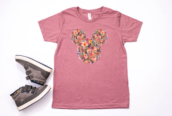 Fall Floral Mickey Youth T-Shirt - Crazy Corgi Lady Designs - Unique Disney Themed Shirts