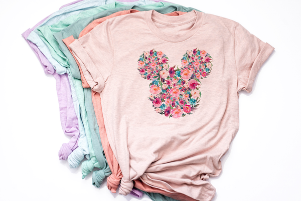 Floral Mickey Tee - Crazy Corgi Lady Designs - Unique Disney Themed Shirts