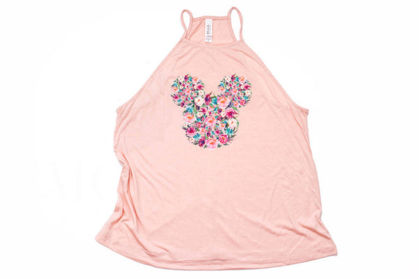 Floral Mickey High Neck Tank - Crazy Corgi Lady Designs - Unique Disney Themed Shirts