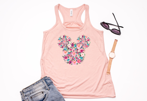Floral Mickey Racerback Tank Top - Crazy Corgi Lady Designs