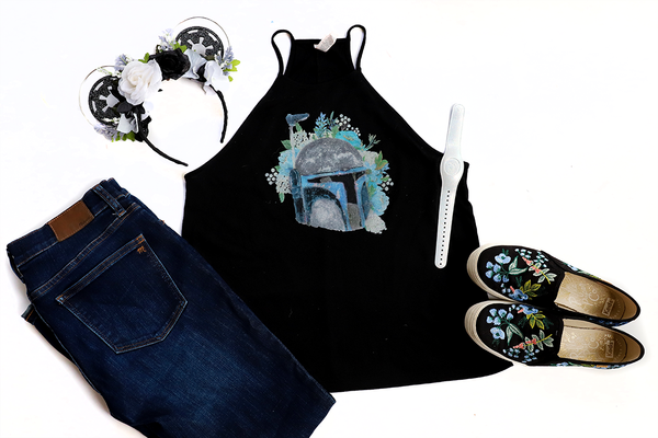 Jango Fett Floral High Neck Tank - Crazy Corgi Lady Designs - Unique Disney Themed Shirts