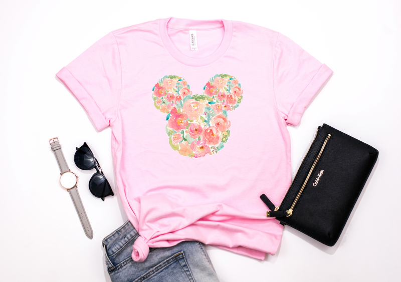 Watercolor Floral Mickey Tee - Crazy Corgi Lady Designs - Unique Disney Themed Shirts