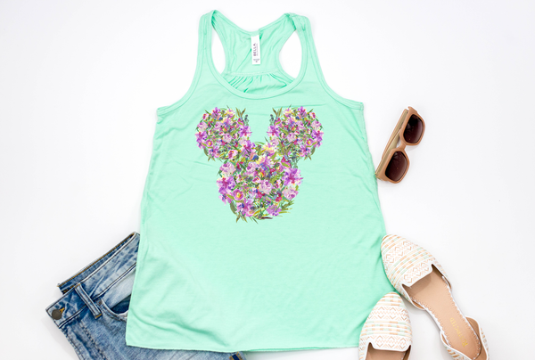 Lilac Floral Mickey Racerback Tank Top