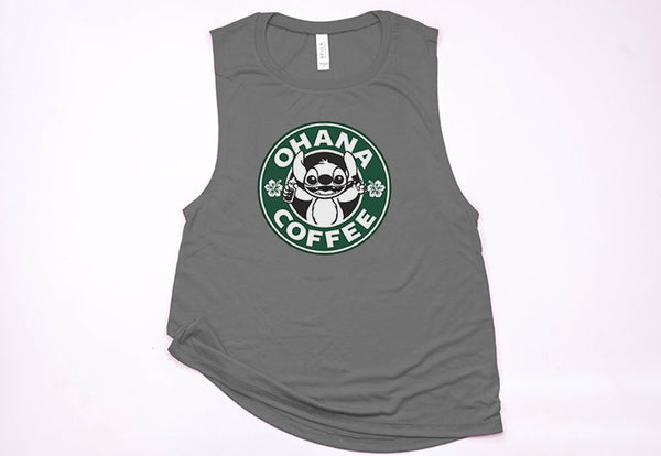 Ohana Coffee Muscle Tank - Crazy Corgi Lady Designs