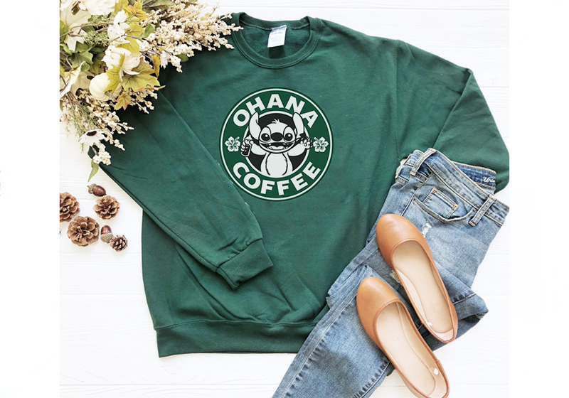 Ohana Coffee Sweatshirt - Crazy Corgi Lady Designs - Unique Disney Themed Shirts