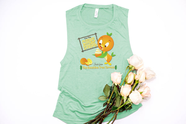 Orange Bird Citrus Swirl Muscle Tank - Crazy Corgi Lady Designs