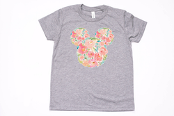 Watercolor Floral Mickey Youth T-Shirt - Crazy Corgi Lady Designs - Unique Disney Themed Shirts