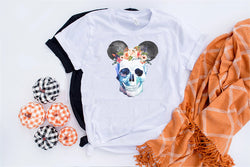 Skull Floral Crown Mickey Tee - Crazy Corgi Lady Designs - Unique Disney Themed Shirts