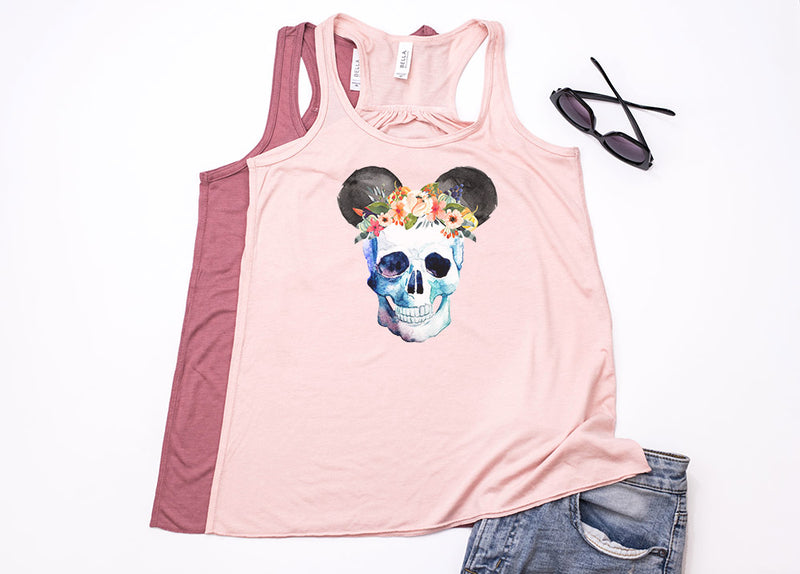 Skull Floral Crown Mickey Racerback Tank Top - Crazy Corgi Lady Designs - Unique Disney Themed Shirts