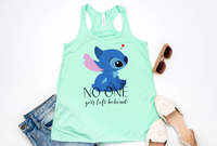Stitch "No One Gets Left Behind" Racerback Tank - Crazy Corgi Lady Designs - Unique Disney Themed Shirts