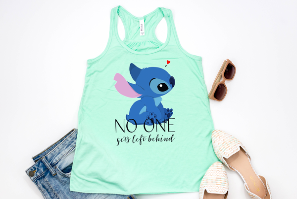 Stitch "No One Gets Left Behind" Racerback Tank - Crazy Corgi Lady Designs - Unique Disney Themed Shirts