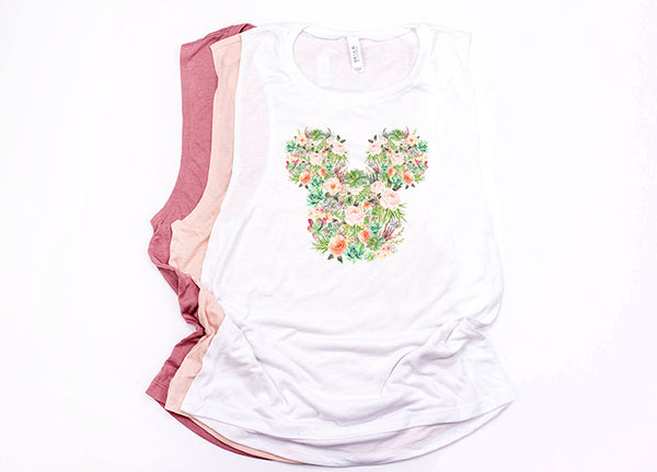 Succulent Floral Mickey Muscle Tank - Crazy Corgi Lady Designs