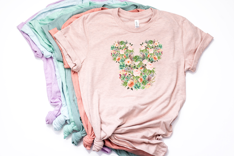 Succulent Floral Mickey Tee - Crazy Corgi Lady Designs - Unique Disney Themed Shirts