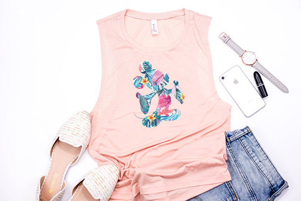 Tropical Floral Mickey Muscle Tank - Crazy Corgi Lady Designs