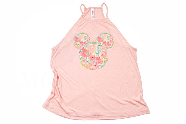 Watercolor Floral Mickey High Neck Tank - Crazy Corgi Lady Designs