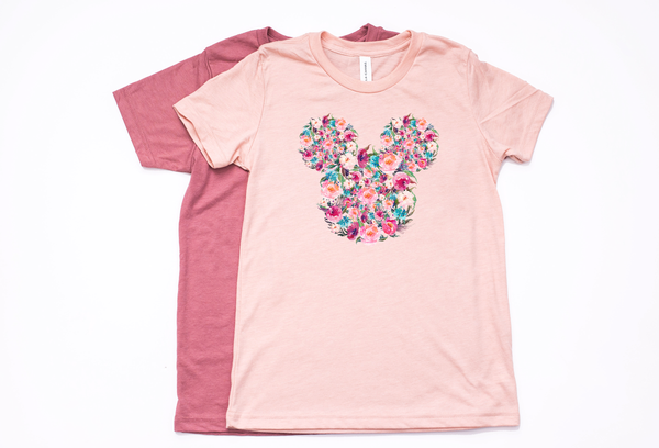 Floral Mickey Youth T-Shirt - Crazy Corgi Lady Designs - Unique Disney Themed Shirts